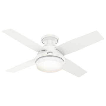 Hunter 44" Dempsey Low Profile Outdoor Ceiling Fan, Fresh White, LED and Remote