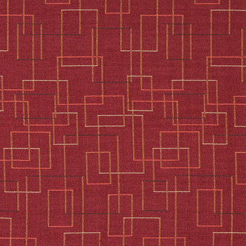 Burgundy Salmon Green Geometric Squares Durable Upholstery Fabric By The Yard