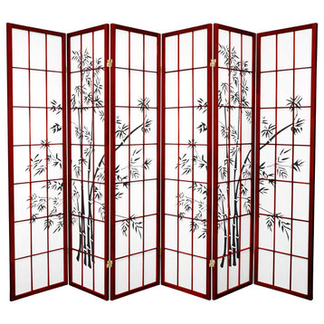 6' Tall Lucky Bamboo Shoji Screen, Rosewood, 6 Panels