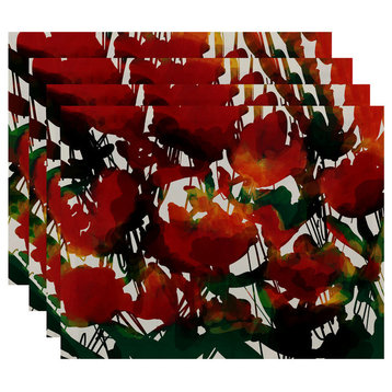 Abstract Floral Floral Print Placemat, Set of 4, Red