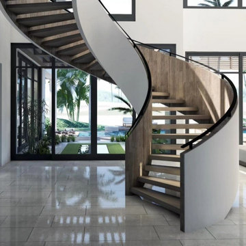 Custom Stone Cover Stairs with Gold Railings