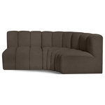 Meridian Furniture - Arc Boucle Fabric Upholstered 3-Pc. L-Shaped Modular Sectional, Brown - Give your living room or den the perfect blend of style and versatility with this Arc boucle fabric curved modular Sectional. Part of the Arc modular furniture collection, this Sectional comes upholstered in rich brown boucle fabric and features deep channel tufting that adds a touch of luxury while enhancing comfort and support. A seamless combination of form and function, this chair can be used with other Arc pieces to create a myriad of configurations in your well-curated room.