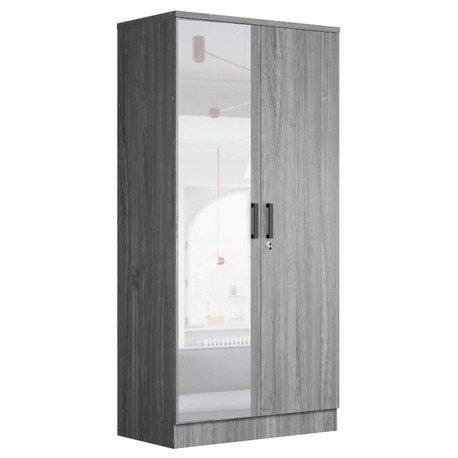 Better Home Products Harmony Two Door Armoire Wardrobe with Mirror in Gray
