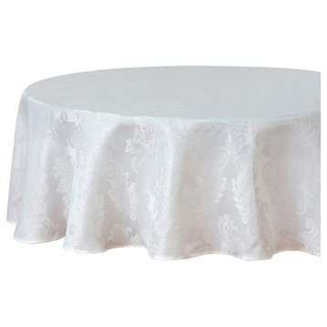 Barcelona Damask Solid Fabric Tablecloth, White, 90" Round