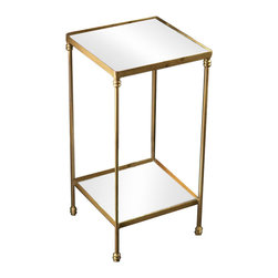 Vagabond Vintage - 2-Tiered Gold and Iron End Table with  Antique Mirror Tops - Side Tables And End Tables