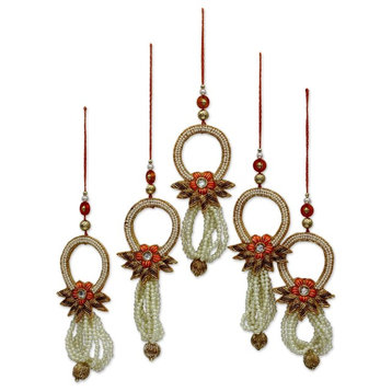 5-Piece Novica Kolkata Mistletoe Beaded Ornaments