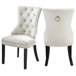 Meridian Furniture - Nikki Velvet Dining Chairs, Set of 2, Cream - Dine in luxurious style with the Nikki cream velvet dining chair. Featuring a curved high back, plush cushioned seat and deep tufted cream velvet upholstery studded with chrome nailheads, this dining chair is sure to take your dining experience to a whole new level. Espresso wood legs provide sturdy support and complement the stunning cream upholstery for a sleek, contemporary design.
