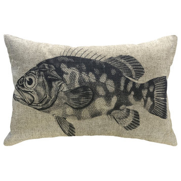 Black Fish Linen Pillow