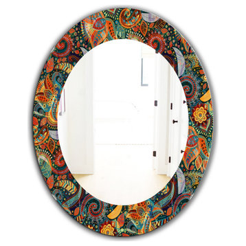 Designart Paisley 4 Bohemian And Eclectic Frameless Oval Or Round Wall Mirror, 2
