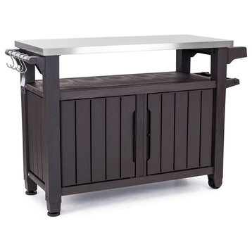 Keter Unity XL Indoor Outdoor BBQ Prep Station and Serving Cart, Espresso Brown