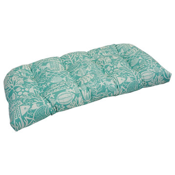 42"X19" U-Shaped Patterned Polyester Tufted Settee/Bench Cushion, Maritime Sea