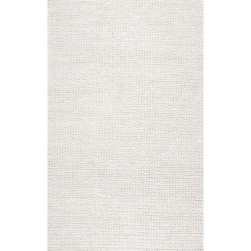 nuLOOM Braided Wool Hand Woven Chunky Cable Rug, Off White, 6'x6'