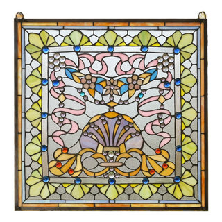 24" x 24" Colorful Handcrafted stained glass Jeweled window panel -  Victorian - Stained Glass Panels - by Three Mountain International Inc. |  Houzz