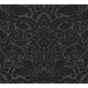 Luxury, A High Quality Ensemble Black Wallpaper Roll, Traditional Wall Decor