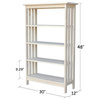 International Concepts Mission 48" 4 Shelf Wood Bookcase in Unfinished