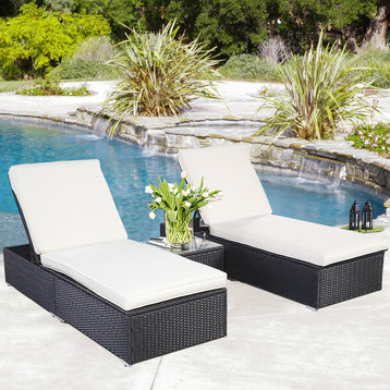 Outdoor  Patio Chaise Lounge Chair  Wicker Rattan - 3 Piece Black