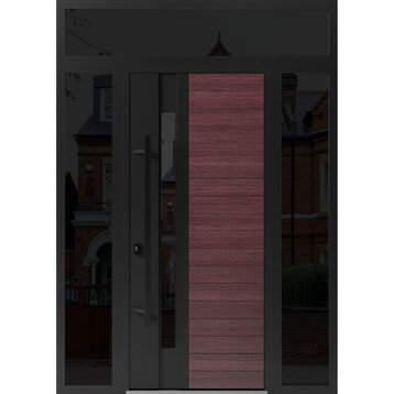 Exterior Prehung Steel Door Ronex 02 Red Oak 2 Side & Top Exterior Window