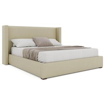 Aylet Plain Eco-Leather Low Bed, Cream, Ca King