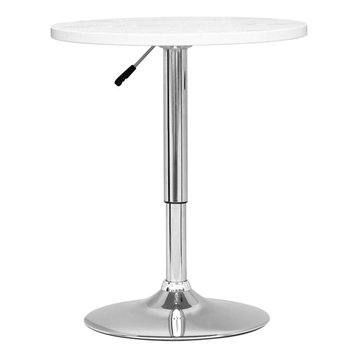 Adjustable Height Round Bar Table, White Wood Finish