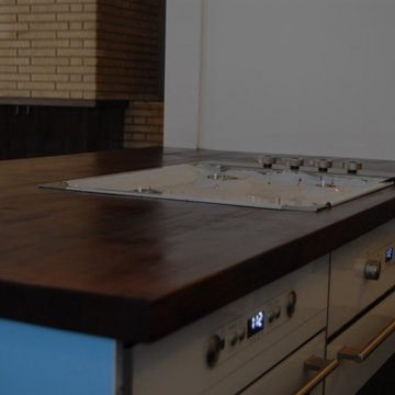 Black walnut butcher block with dual waterfalls