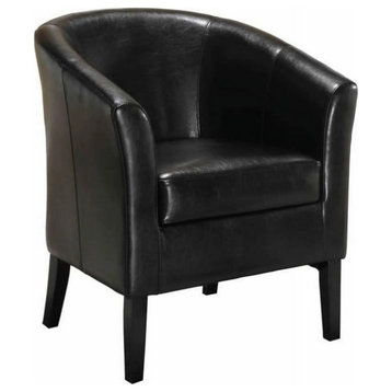 Modern Accent Chair, Faux Leather Seat With Rounded Back & Flared Arms, Black