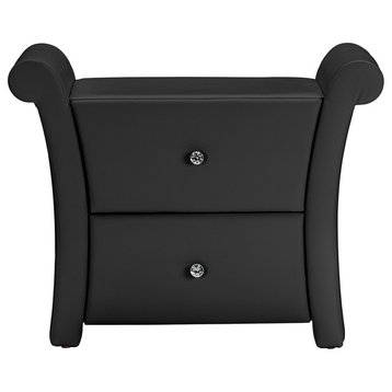 Victoria Matte PU Leather 2 Storage Drawers Nightstand Bedside Table, Black