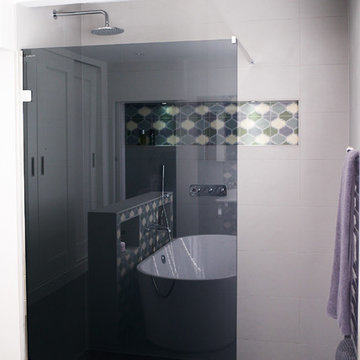 Master ensuite with feature tiling & bespoke wardrobes, Brighton