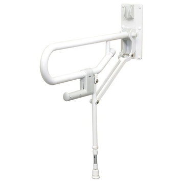 Fold-Up Support Grab Bar With Adjustable Leg, White