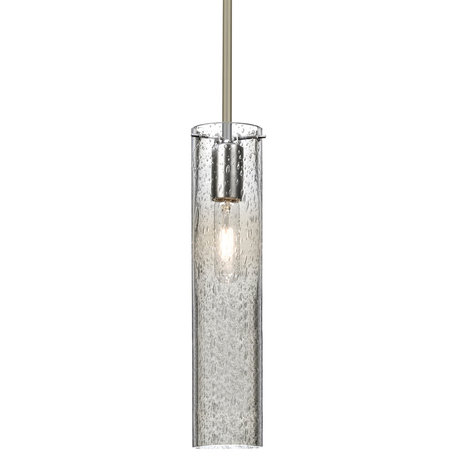 Juni 1-Light Pendant, Satin Nickel, Clear Bubble Glass, 16"