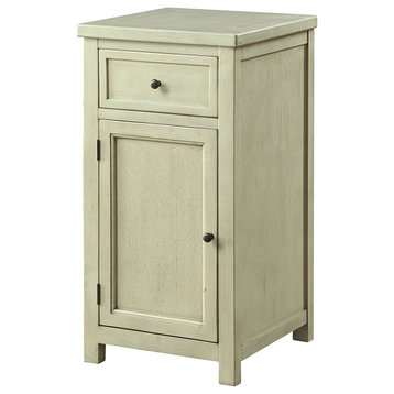 Transitional Side Table, Cabinet & Drawer With Raised Panel Front, White