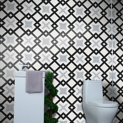 Moroccan Mosaic and Tile House - 8"x8" Berkane Handmade Cement Tile, Black/Gray, Set of 12 - Wall And Floor Tile