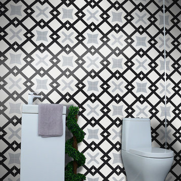 8"x8" Berkane Handmade Cement Tile, Black/Gray, Set of 12