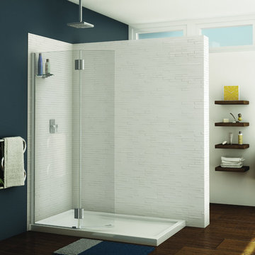 Shower and tub enclosures with matching acrylic bases