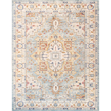 Pasargad Home Heritage Power Loom Light Blue and Ivory Area Rug- 4' 0" X 6' 0"