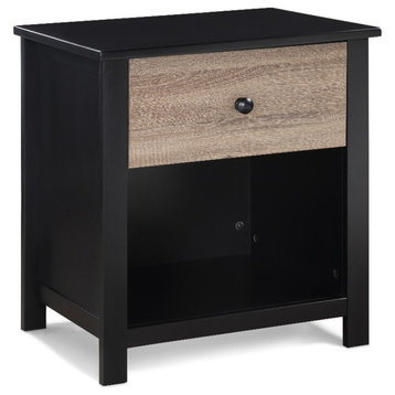 Olive & Opie Connelly Wood Nightstand in Black and Vintage Walnut