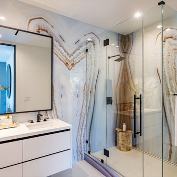 Bundy Drive Brentwood, Los Angeles modern home luxury marble bathroom shower