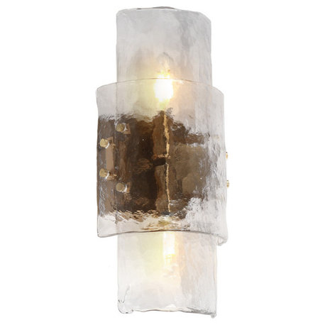 LNC Astridee 2-Light 6.3" Modern Candle Textured Glass Wall Sconce, Brass