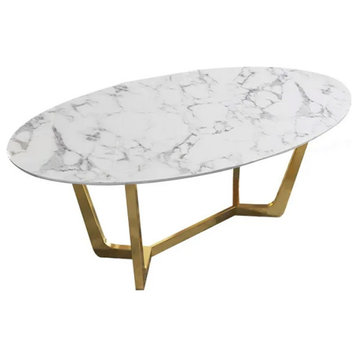 Modern Oval Dining Table White Faux Marble Dining Table with Gold Frame