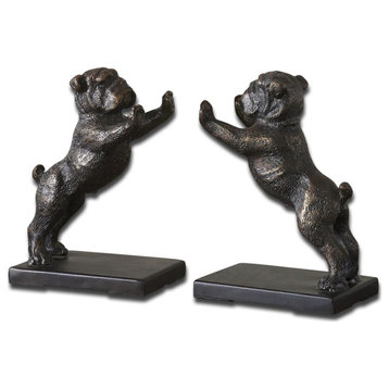 Uttermost 19643 Bulldogs Set of 2 Book Ends - Bookends - Antique Golden Bronze