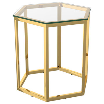 Contemporary Metal and Glass Accent Table, Gold