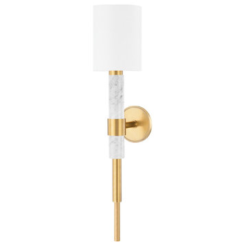 Solstice 1-Light Wall Sconce in Vintage Brass & White Marble