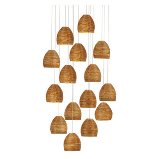 Beehive 15 Light Pendant, Natural Rattan/Silver - Tropical - Pendant ...