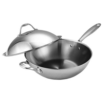 Cooks Standard Multi-Ply Clad Stainless-Steel 13" Wok With Dome Lid