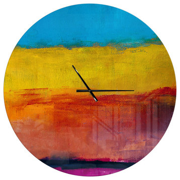 Yellow Blue Orange, Abstract Painting Background Metal Clock, 36"x36"