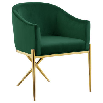 The Parker Dining Chair, Velvet, Green, Gold Legs
