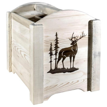 Montana Woodworks Homestead Wood Magazine Rack with Engraved Elk in Natural