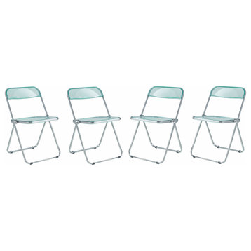 Lawrence Acrylic Folding Chair With Metal Frame Set of 4, Jade Green