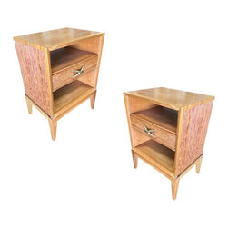 Restored Paul Frankl Combed Wood Bedside Table Pair for Brown Saltman - Home Decor