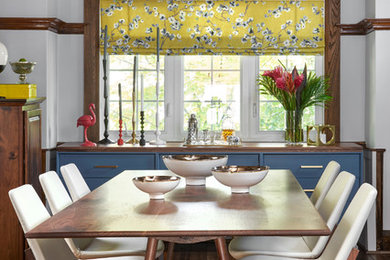 Mid-sized arts and crafts dark wood floor and brown floor enclosed dining room photo in Toronto with gray walls