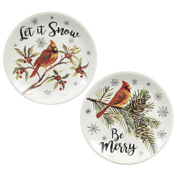 Tabletop Cardinal Dessert Plate Ceramic Christmas Red Bird C46004257 Snow